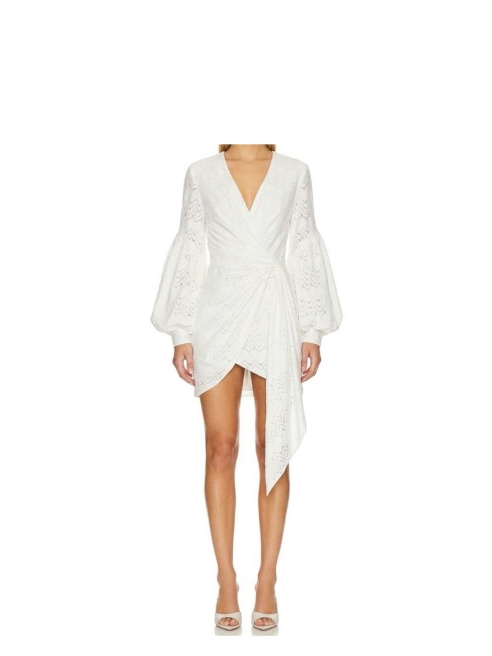 Acler White Lace Wrap Mini Dress with Balloon Sleeves
